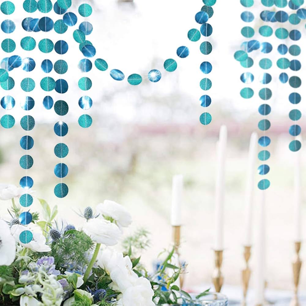 Teal Blue Circles Tinsel Curtain - dazzlemyday